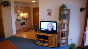 Wohnzimmer mit TV und alles was man zum Ausruhen braucht...... / Ferienwohnung "Meerblick" in Husum-Schobuell